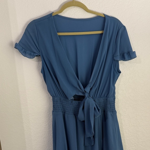 Chic Blue Ruffle Mini Dress - Picture 6 of 9
